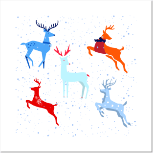 Christmas Snowflake Deers Posters and Art